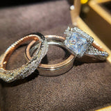 Luxury Princess Cut ♥︎ High Quality AAA+ Cubic Zirconia Diamonds ♥︎ Bridal Marriage 3Pc/Set Rings - The Jewellery Supermarket