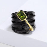 Retro Geometric Shape Two-tone Inlaid Topaz Green AAA Zircon Exquisite Unisex Ring - The Jewellery Supermarket