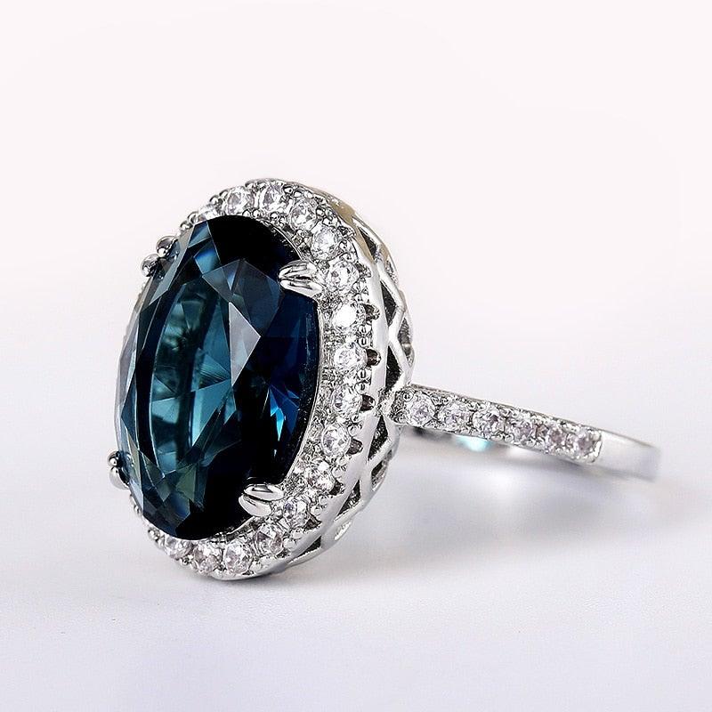 Trend Charming Blue AAA+CZ Diamonds Graceful Bridal Eternity Ring - The Jewellery Supermarket