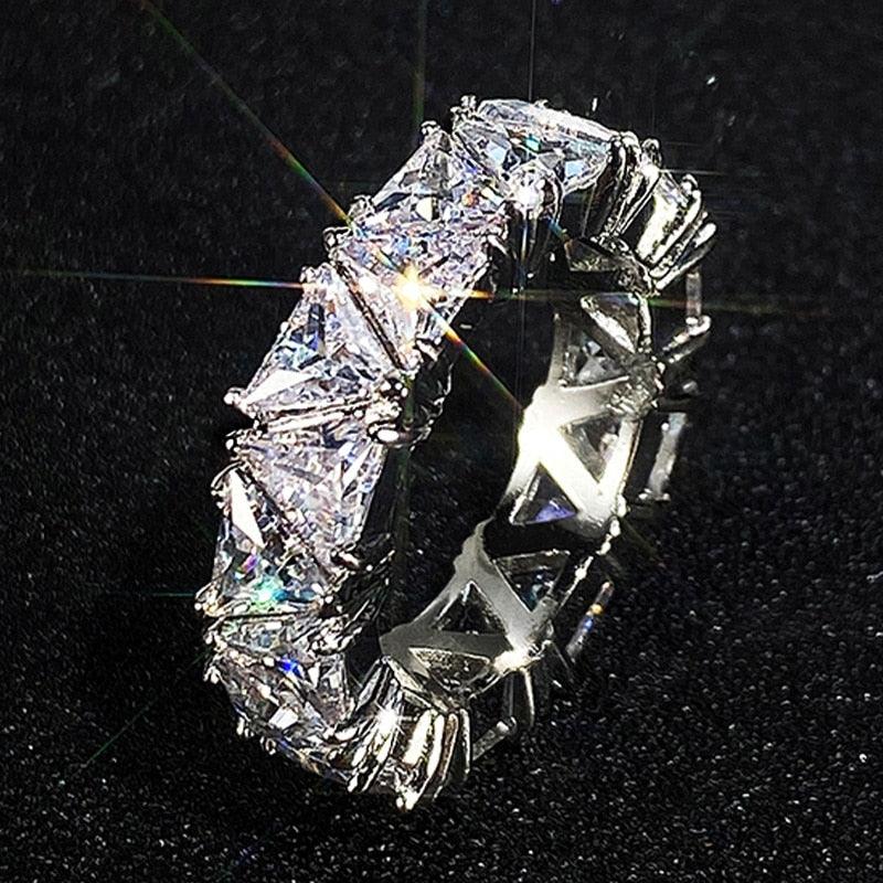 Gorgeous Geometric Triangle White AAA+ Cubic Zirconia Diamonds Promise Eternity Ring - The Jewellery Supermarket