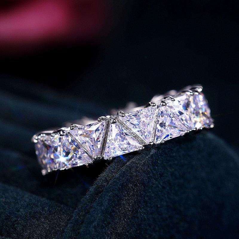Gorgeous Geometric Triangle White AAA+ Cubic Zirconia Diamonds Promise Eternity Ring - The Jewellery Supermarket