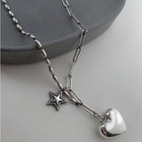 Best Gifts Ideas - Trendy Vintage Star LOVE Heart Popular Design Splicing Chain Necklace - The Jewellery Supermarket