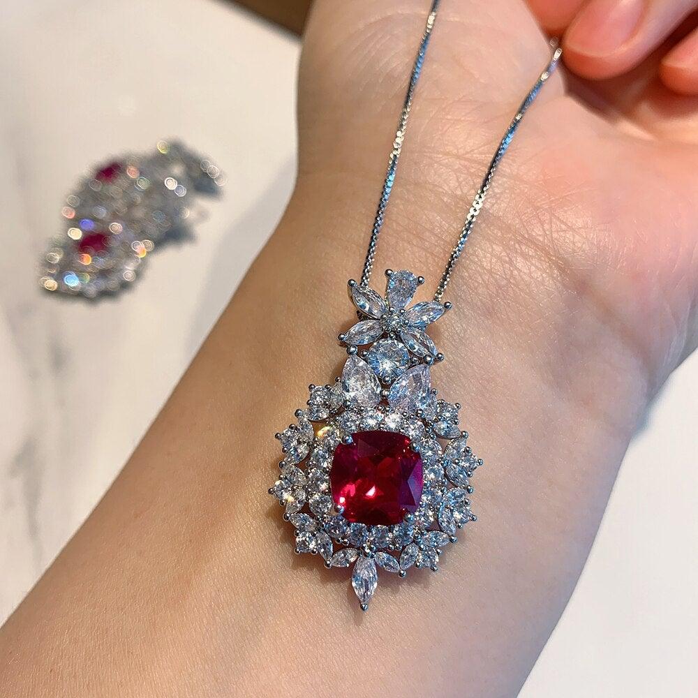 Luxury Lab Created Ruby High Carbon Diamond Jewelry Set for Women - The Jewellery Supermarket