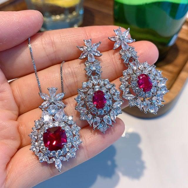 Luxury Lab Created Ruby High Carbon Diamond Jewelry Set for Women - The Jewellery Supermarket