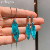 NEW Luxury Unique Blue Paraiba Tourmaline Gemstone Pendant Necklace Earring Jewelry Set