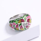 Classic Ethnic Style Flower Inlaid AAA+ Zircon Handmade Enamel Wedding Ring - The Jewellery Supermarket