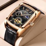 NEW Gifts for Men - Top Brand Luxury Square Automatic Tourbillon Watch with Genuine Leather Strap