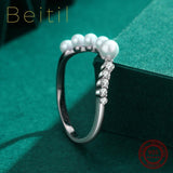 *NEW* Radiant AAAA Simulated Diamonds V Shape Elegant Pearl Sterling Silver Ring - The Jewellery Supermarket