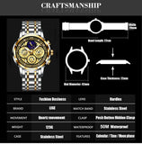 Great Gifts for Men - Brand Luxury Moon Phase Waterproof Chronograph Stainless Steel Quartz Watch - The Jewellery Supermarket