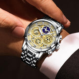 Great Gifts for Men - Brand Luxury Moon Phase Waterproof Chronograph Stainless Steel Quartz Watch - The Jewellery Supermarket