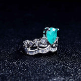 Brazilian Paraiba Tourmaline Gemstone Water Drop Morganite Ring Earring Necklace Jewelry Set - The Jewellery Supermarket