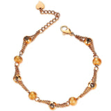 Gold Color Stainless Steel Round charm Frosted Bead Chain Bracelets - The Jewellery Supermarket