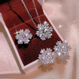 New Style Silver AAA+ Cubic Zirconia Diamonds Flower Shape Shiny Jewellery Set - The Jewellery Supermarket