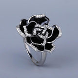 New 2023 - Handmade Elegant 925 Silver Unique Black Flower Enamel Ring - The Jewellery Supermarket