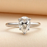 Classic Silver 2.0ct Pear Moissanite Diamond Solitaire Ring - The Jewellery Supermarket