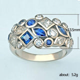 Luxury Vintage Novel Design Deep Blue/White AAA Cubic Zirconia Crystals Retro Ring - The Jewellery Supermarket