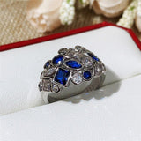 Luxury Vintage Novel Design Deep Blue/White AAA Cubic Zirconia Crystals Retro Ring - The Jewellery Supermarket