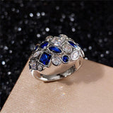 Luxury Vintage Novel Design Deep Blue/White AAA Cubic Zirconia Crystals Retro Ring - The Jewellery Supermarket