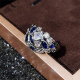 Luxury Vintage Novel Design Deep Blue/White AAA Cubic Zirconia Crystals Retro Ring - The Jewellery Supermarket