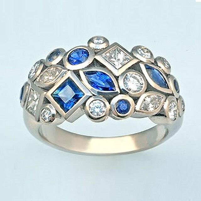 Luxury Vintage Novel Design Deep Blue/White AAA Cubic Zirconia Crystals Retro Ring - The Jewellery Supermarket