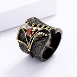 Exaggerated Creative Two-Tone Alloy Hollow Inlaid Red AAA Zircon Crystal Ring - The Jewellery Supermarket