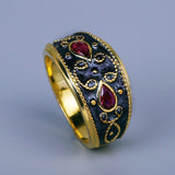 Classic Two-tone Inlaid with Red AAA Zircon Crystals Gold Tone Ring - The Jewellery Supermarket