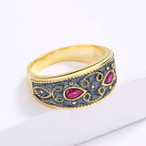 Classic Two-tone Inlaid with Red AAA Zircon Crystals Gold Tone Ring - The Jewellery Supermarket