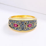 Classic Two-tone Inlaid with Red AAA Zircon Crystals Gold Tone Ring - The Jewellery Supermarket