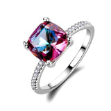 Marvelous Chamfer Square 8*8MM Mystic Fire Rainbow Topaz Ring for Women - The Jewellery Supermarket