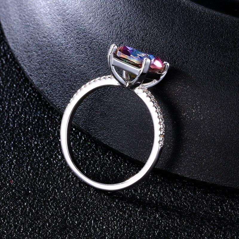 Marvelous Chamfer Square 8*8MM Mystic Fire Rainbow Topaz Ring for Women - The Jewellery Supermarket