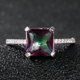 Marvelous Chamfer Square 8*8MM Mystic Fire Rainbow Topaz Ring for Women - The Jewellery Supermarket