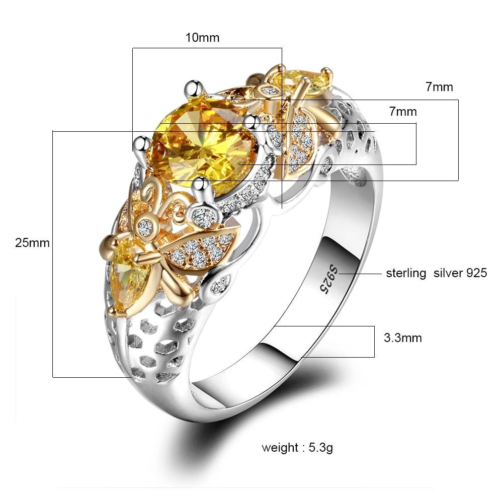 Fascinating Yellow Citrine Bee Ring for Women - The Jewellery Supermarket