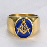 Classic Religious Style Blue Enamel Masonic Men's Ring