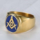 Classic Religious Style Blue Enamel Masonic Men's Ring - The Jewellery Supermarket