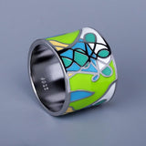 New - Handmade Green Enamel Leaf Shape 925 Silver Ring - The Jewellery Supermarket