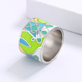 New - Handmade Green Enamel Leaf Shape 925 Silver Ring - The Jewellery Supermarket