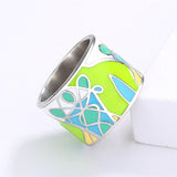 New - Handmade Green Enamel Leaf Shape 925 Silver Ring - The Jewellery Supermarket