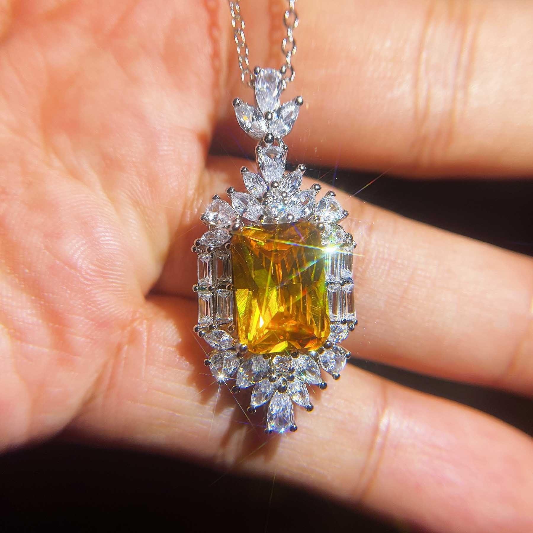 New Arrival Yellow Rectangle AAA+ Cubic Zirconia Diamonds Necklace Wedding Anniversary Gif - The Jewellery Supermarket