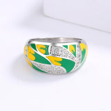 Classic Fashion Leaf AAA+ Zircon Green Handmade Enamel Ring - The Jewellery Supermarket