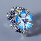 New 2022 - Handmade Exquisite 925 Silver Blue Enamel Flower Ring - The Jewellery Supermarket