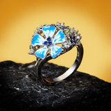 New 2022 - Handmade Exquisite 925 Silver Blue Enamel Flower Ring - The Jewellery Supermarket