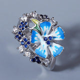 New 2022 - Handmade Exquisite 925 Silver Blue Enamel Flower Ring - The Jewellery Supermarket