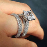 Trendy 2Pc Brilliant AAA+ Cubic Zirconia Diamonds Fashion Luxury Bridal Ring Set - The Jewellery Supermarket