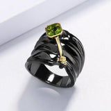 Two-Tone Inlaid Topaz Green AAA+ Zircon Crystal Special Design Black Gold Colour Ring - The Jewellery Supermarket