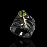 Two-Tone Inlaid Topaz Green AAA+ Zircon Crystal Special Design Black Gold Colour Ring - The Jewellery Supermarket