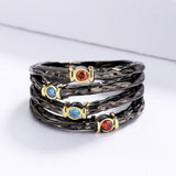 New Retro Fashion Interwoven Blue Red AAA+ Zircon Black Gold Ring - The Jewellery Supermarket