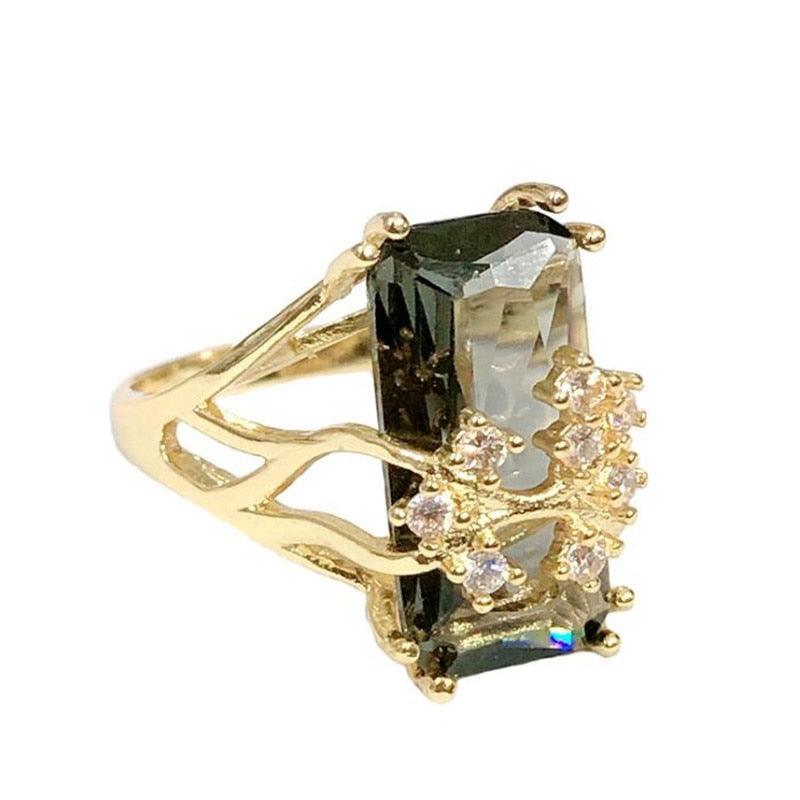 Creative Luxury Retro Rectangular Crystal Elegant Gold Colour Ring - The Jewellery Supermarket