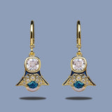 Handmade Enamel Inlaid AAA+ Blue and White Zircon Fashion Geometric Triangle Long Earrings - The Jewellery Supermarket