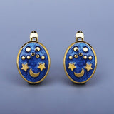 New Hot Sale Blue Handmade Enamel Star Moon Shape Earrings