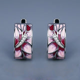 Classic Pink Peach Flower Handmade Enamel Earrings Elegant Jewelry